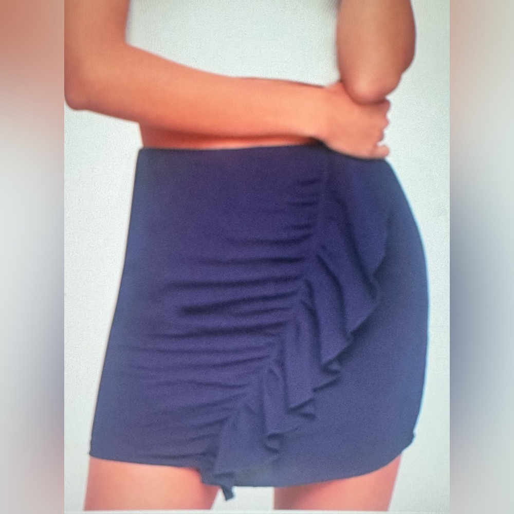 Canistota Navy Blue Ruffle Mini Skirt